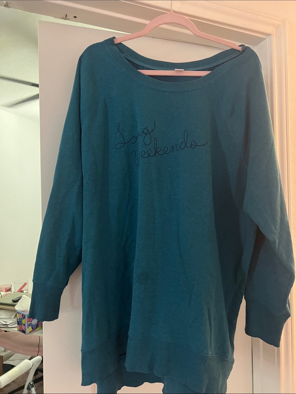 Old Navy Teal 'Long Weekends' Women's Crewneck Sweater